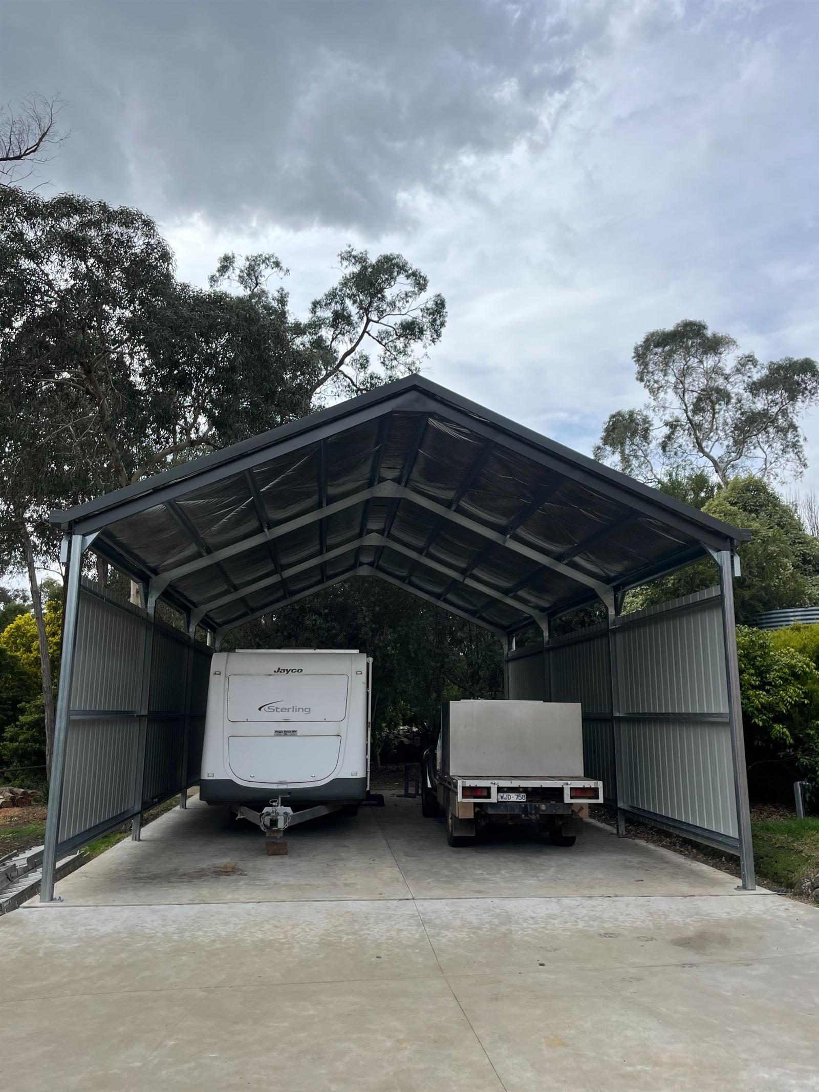 Gable carport over caravan and ute